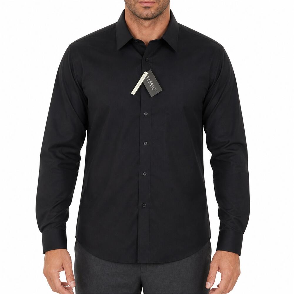 NEW Marquis Dress Shirt Men 20.5 34/35 Black Cotton Wrinkle Resistant Modern Fit